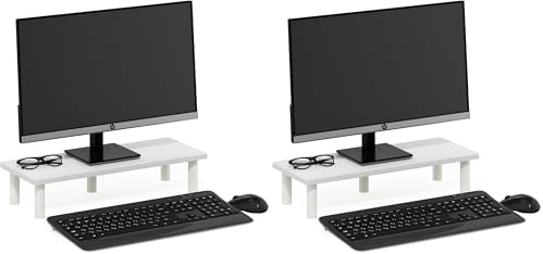 Furinno Turn-N-Tube Monitor Riser Stand, White/White (Pack of 2)