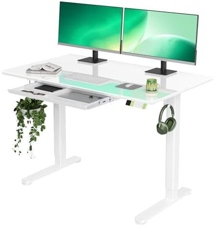 INNOVAR Glass Standing Desk with Drawers 48×24 Inch Super White
