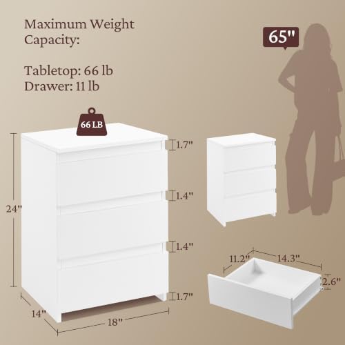 Yaheetech Small Nightstand with 3 Drawers, Bedroom Storage Dresser, White