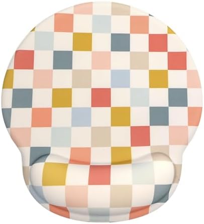 Retro Checkered Mouse Pad with Support Wrist Rest,Cute Funny Boho Ergonomic Mouse Pad with Non-Slip Base for Office Gaming Working Computers,Desk Accessories Pain Relief,Colorful