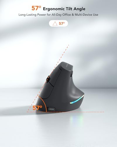 57° Wireless Ergonomic Mouse, Rechargeable Bluetooth Optical Mice
