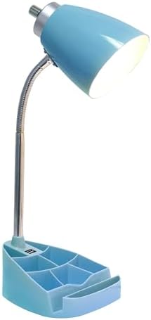 Simple Designs LD1056-BLU-LB 18.5" Gooseneck Organizer Desk Lamp with iPad Tablet Stand Book Holder and USB Port, with LED Bulb, Blue