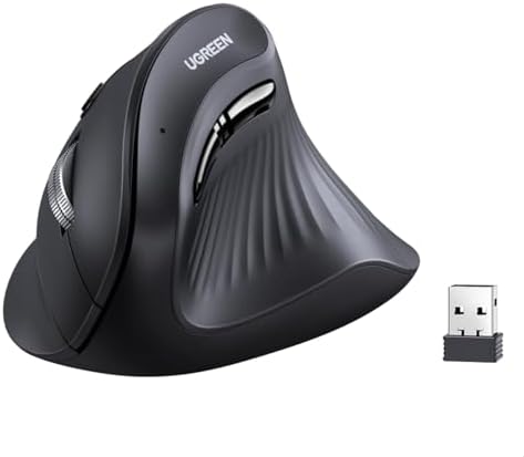 UGREEN Vertical Wireless (Bluetooth 5.0+2.4G) Ergonomic Mouse with 5 Buttons, 1000/1600/2000/4000 DPI, Prevention of Mouse Arm, Vertical Mouse Compatible with PC/Laptop/Tablet, Black