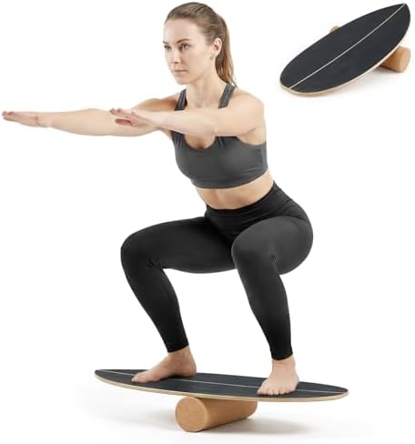 GYMAX Balance Board for Adults, 330LBS Wobble Boards with Storage Rack, Wooden Exercise Balancing Stability Trainer for Improve Balance, Surfing, Skate, Yoga, Skateboarding