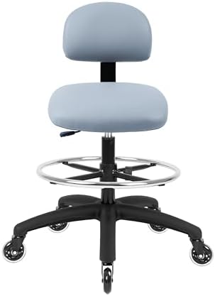 FSS Series Square seat Tall (25"-35") seat Height Chair. Vinyl-for Office, Garage, Desk, Shop, Computer, Doctor, Medical, Easy to Clean! 18" Footring (Gray, Tall, Rubber Roller Casters)