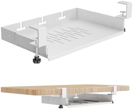 BYMECOST No Drill Under Desk Laptop Mount, Metal Under Desk Storage Shelf