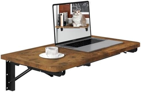 TEAMIX Wall Mounted Folding Table, Floating Desk for Small Spaces, Rustic