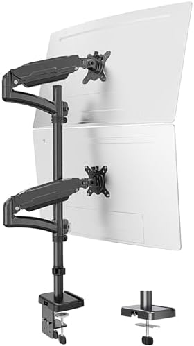 MOUNT PRO Vertical Dual Monitor Mount, Stacked Monitor Stand for 2 Computer Screens up to 32 inches, Full Motion Adjustable Tall Display Desk Mount, Each Arm Holds up to 17.6lbs, VESA Mount