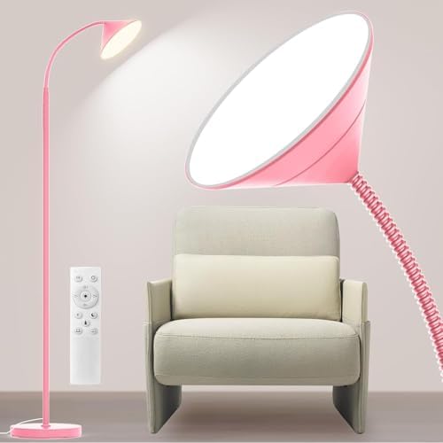 Yikuneng Dimmable LED Floor Lamp, Super Bright Reading Lamps Floor Standing lamp with Remote & Touch Control, Stepless Dimming & 2700K-6500K Color Temperature, for Living Room Bedroom Office, Pink