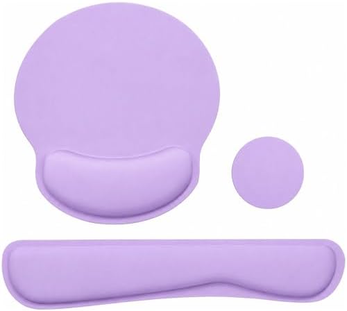 Keyboard Wrist Rest Pad Mouse Pad with Wrist Support Set of 3, Mousepad with Non-Slip Rubber Base, Ergonomic Memory Foam Mouse Wrist Cushion Support for Home Office Laptop Computer Gaming, Purple