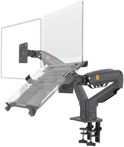 NB ERGONOMIC Laptop Mount with Adjustable Tray for 10-17”Notebook, Full Motion Arm with VESA Plate for 17-30”Monitor,Clamp-on Grommet Mounting F160-FP