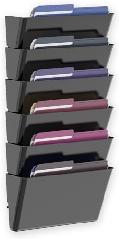 MINDEPOT 6 Pockets Acrylic Wall File Organizer, Wall File Holder Black