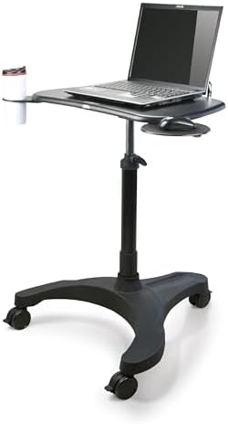 EHO Mobile Laptop Desk Cart with Wheels, Height Adjustable Standing Desk with Pneumatic Lift, Rolling Workstation with Mouse Tray and Cup Holder, Portable Table for Home Office or Classroom
