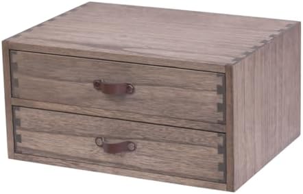 DDYURI Wood 2 Drawer Desktop Organizer Cabinet - Desk Storage Box for Kitchen Counter, Dresser Tabletop - Wooden File Organizer Printer Machine Stand for Office Accessories Chest Dark (FAX2C-DK)