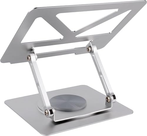 360 Rotating Aluminum Laptop Stand, Adjustable & Foldable Ergonomic Computer Stand, Compatible with MacBook, iPad, Dell, HP up to 16 Inches for Home & Office, Silver