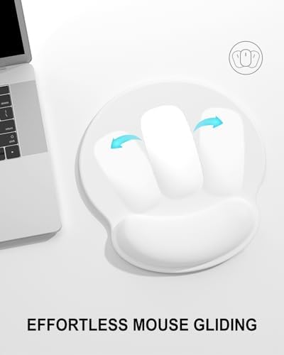 Auhoahsil Ergonomic Mouse Pad with Wrist Rest, Comfortable Silicone Non-Slip Computer Pain Relief Gel Mouse Mat with Wrist Support for Gaming, Work, Office, Women & Men, Cute Pattern, White