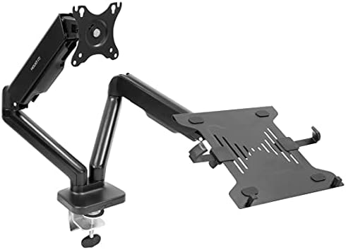 Mount-It! Monitor and Laptop Desk Mount, Height Adjustable Dual Arm Stand with Vented Laptop Tray, Fits Laptops up to 17 Inch and 13–27 Inch Monitors, VESA 75x75 & 100x100, Clamp or Grommet Mount