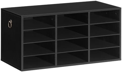 HOOBRO Countertop Mail Sorter, Wooden Literature Organizer, Student Mailbox for Classroom, Desktop Organizer for Office Home School, 12 Compartments Black BK43WF01