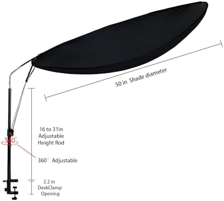 50'' Office Cubicle Desk Shade Foldable Light Shield to Block Anti-Glare Cover for Light Sensitive Professionals Adjustable Height and Rotatable Direction Cubicle Light Shade with Clamp (black)