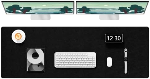 Hsurbtra Desk Pad, 48" x 17" PU Leather Desk Mat, XXXL Extended Mouse Pad, Waterproof Desktop Blotter Protector, Non-Slip Ultra Thin Large Laptop Keyboard Writing Mat for Office Home, Black