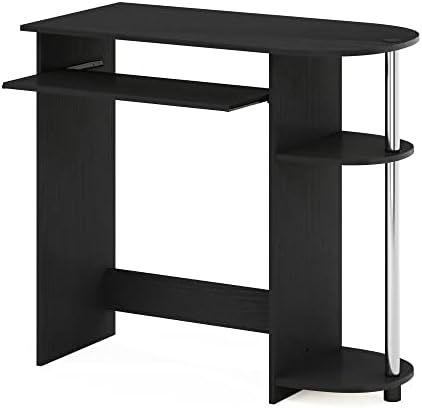 Furinno Simplistic Easy Assembly Computer Desk, with Keyboard Tray, Americano/Stainless Steel