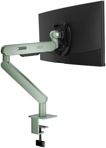 AOC AM400PLUS Premium Aluminum Single Monitor Arm, Mechanical Spring, 17–34 Inch, 4.4–19.8 lbs, VESA 75x75/100x100, C-Clamp, Quick Install Desk Mount with Cable Management (Green)