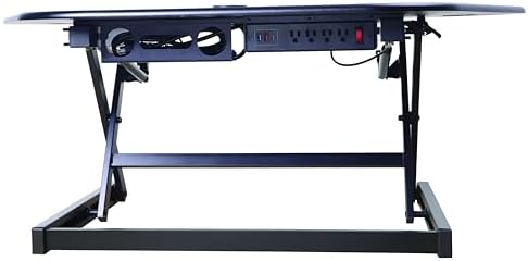 Rocelco 46" Height Adjustable Corner Standing Desk Converter with AC Outlet USB Charger and Dual Stand - Tabletop Computer Riser Workstation - Large Keyboard Tray - Black (R CADRB-46-ACUSB-DMS)