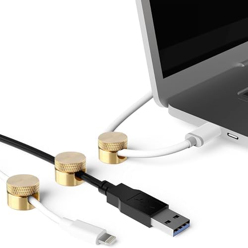 3PCS Premium Cord Holder for Nightstand, Computer Cord Organizer for Desk, Appliance Cord Organizers, Stick-On Cable Clip for Charger, Laptop, USB, Headphones, Wire Management Set, Gold
