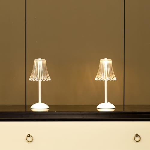 HEQET Cordless Table Lamps for Home,Table,Dining Room, Gold Rechargeable Lamps, USB Charge 12'' Tall LED Brass Portable Outdoor Indoor Table Lamp with Built-in Dimmer (Flower-White)