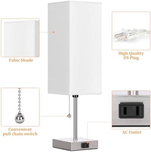 18'' Table Lamp for Bedroom set of 2,3-Color Bedside Lamps with Pull Chain