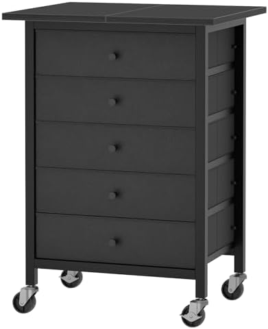 MAHANCRIS 5 Drawer File Cabinet,Rolling Filing Chest Cabinet with Wheels, Under Desk Storage Organizer, Printer Stand with Non-Woven Fabric Drawer, for Home Office, Study, Black FCBK4801