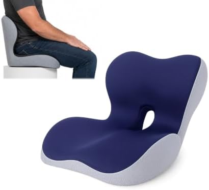 Orthopedic Seat Cushion – L-Shaped Lumbar Support Memory Foam Comfort for Long Sitting, Ergonomic Support for Office Chair, Wheelchair, Car & Travel (Navy Blue,1)