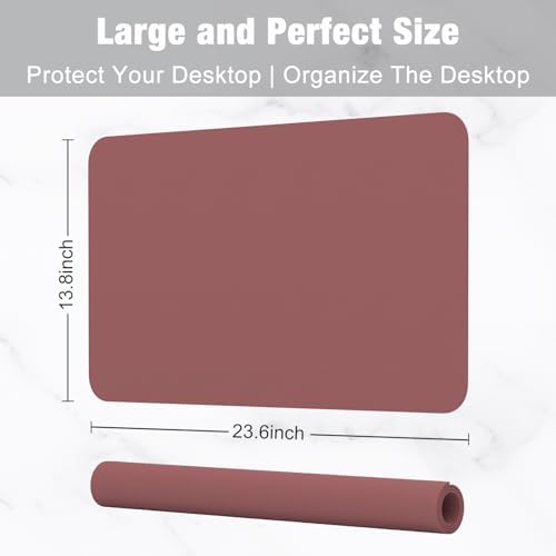 Hsurbtra Desk Pad, 23.6" x 13.8" PU Leather Desk Mat, M Extended Mouse Pad, Waterproof Desktop Blotter Protector, Non-Slip Ultra Thin Small Laptop Keyboard Writing Mat for Office Home, Brick Red