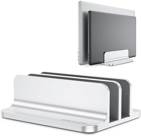 OMOTON Dual Vertical Desk Laptop Stand Holder, Fits MacBook Air/Pro, Silver