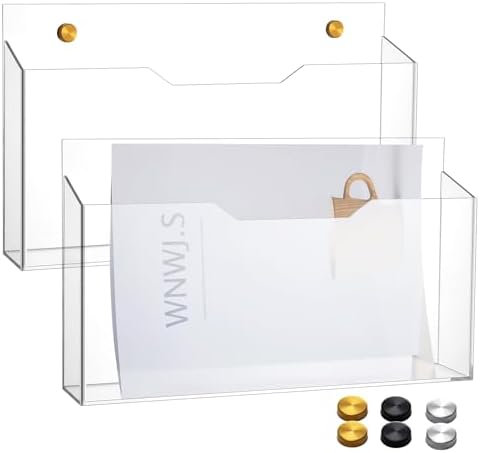 Feifeiya 2 Pcs Clear Acrylic File Holder Wall Mount, 14"x8.3"x2.4"