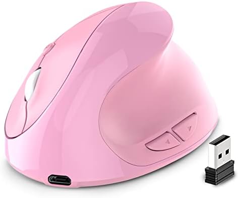 Ergonomic Mouse,Rechargeable Small Vertical Mouse with 6 Buttons Adjustable 800/1200/1600 DPI Pink Wireless Mouse for Laptop Desktop PC Mac