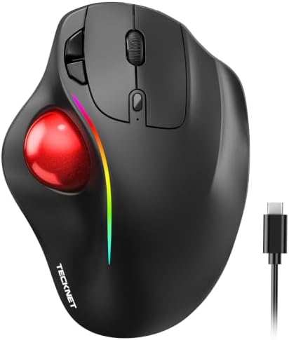TECKNET Wireless Trackball Mouse, Bluetooth Mouse with Ergonomic, Red