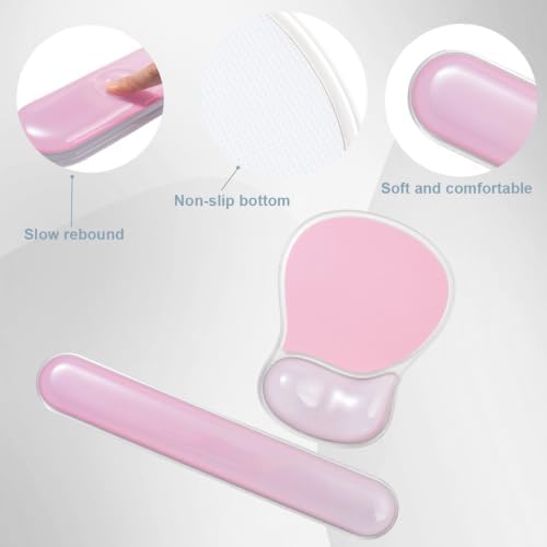 Gel Keyboard Wrist Rest and Pink Mouse Pad Set - Office Accessories