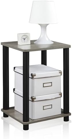 Furinno Modern Toolless 2-Tier Square Side Table, Open Shelf, Grey Oak