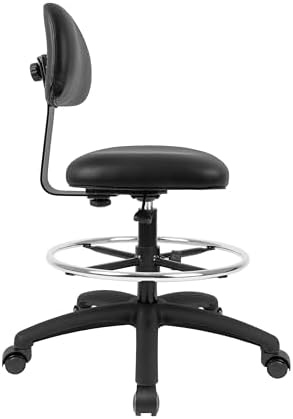 FSS Series Square seat Tall (24"-34") seat Height Chair. Vinyl-for Office, Garage, Desk, Shop, Computer, Doctor, Medical, Easy to Clean! 18" Footring (Black, Tall, Self Braking Casters)