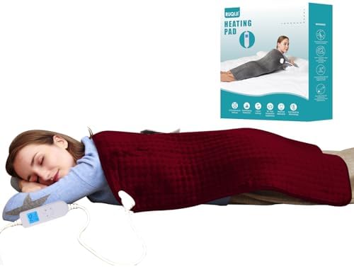 Ruqiji 17''x33'' XXXL King Size Heating Pad with 10 Temperature Settings, Pain Relief for Back/Neck/Shoulders/Menstrual Pain/Leg Cramp(Red)