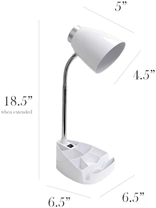 Simple Designs LD1067-WHT Compartmental Desk Lamp with iPhone/iPad/Tablet Stand, Bendable Gooseneck, for Office, Living Room, Nightstand, Library, Entryway, White