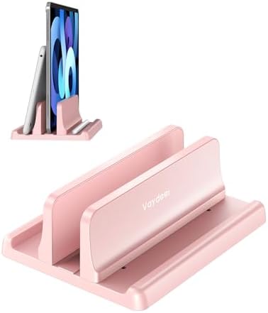 Vaydeer Vertical Laptop Stand Holder Plastic Adjustable Desktop Notebook Dock Space-Saving 3 in 1 for All MacBook Pro Air, Mac, HP, Dell, Microsoft Surface, Lenovo, up to 17.3 inches (Pink)