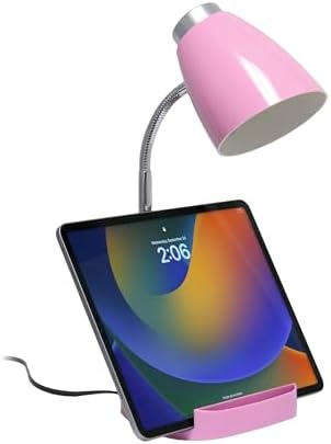 Simple Designs LD1002-PNK-LB 18.5" Gooseneck Organizer Desk Lamp with iPad Tablet Stand Book Holder with LED Bulb, Pink