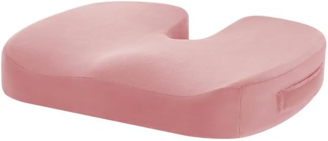 Memory Foam Seat Cushion - Ergonomic U-Shape Coccyx Support, Office Chair Pad, Slow Rebound Hip Cushion for Office, Car, Gaming Chair, Wheelchair, 7 Colors & 2 Fabrics (Pink [Crystal Velvet Fabric])