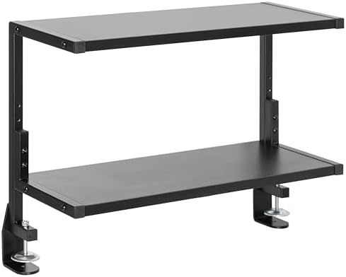 VIVO Black Clamp-on 24 inch 2-Tier Desk Shelf, STAND-SHELF24C