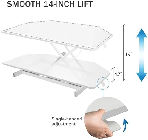 Aconcept 40 inch White Corner Height Adjustable Standing Desk Converter, One-Click Sit to Stand up Desk Riser, Pre-Assembled for Dual Monitor and Laptop Workstation