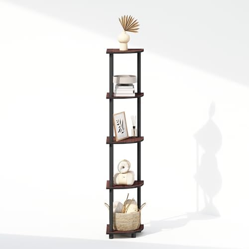 Furinno Turn-N-Tube Storage Shelves, 5-Tier Book Shelf, Corner Shelf, Toolless Open Shelves, for Organization and Storage, Living Room, Home Office, Hallway, Bedroom, Dark Cherry