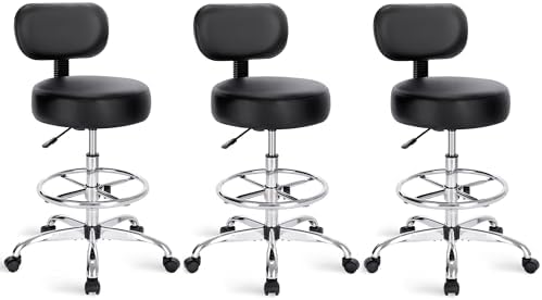 SUPERJARE Drafting Chair with Backrest, Set of 3, Swivel Barstools for Shop