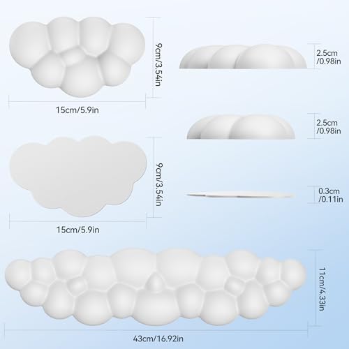 TECKNET Cloud Keyboard Wrist Rest Set, Cloud Wrist Rest with Non-Slip Base, PU Leather Wrist Pad for Keyboard with Ergonomic Memory Foam for Computer Laptop Office Gaming and Pain Relief, White